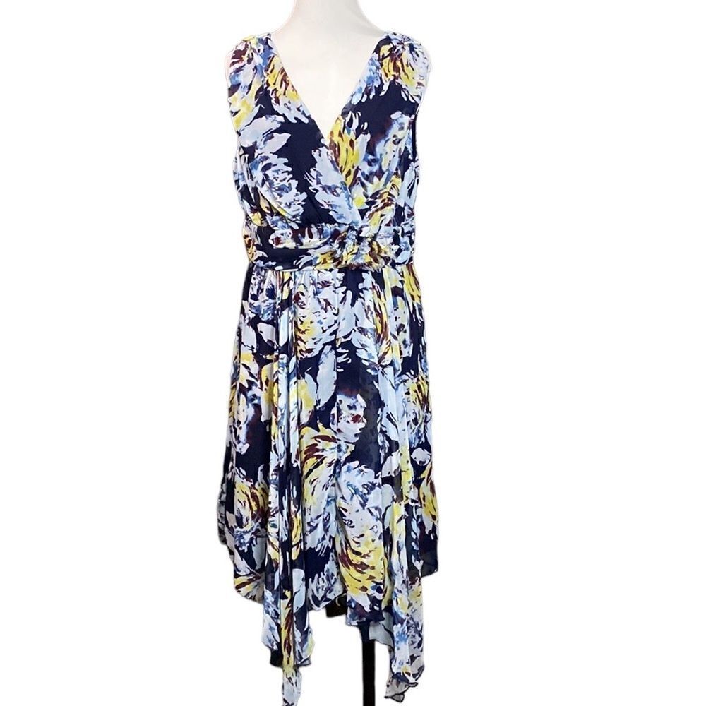 Jonathan Martin Mesh Floral Sleeveless Dress Handkerchief Hemline